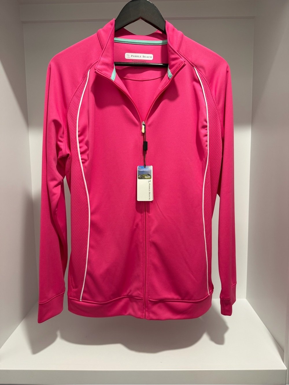 NEW Pebble Beach Performance bright pink full zip jacket XL white piping golf